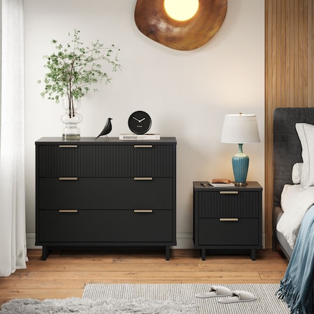 Manhattan Comfort Granville Black 3-Drawer Dresser and 2-Drawer Nightstand, Set of 2 GRAN042